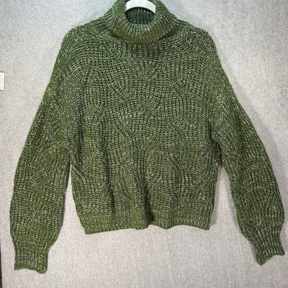 Shein Pullover Sweater Crop Turtle Neck Cable‎ Knit  Green Size Small